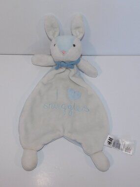 H&M Blue White Bunny Rabbit I Love Snuggles Heart Security blanket Baby lovey